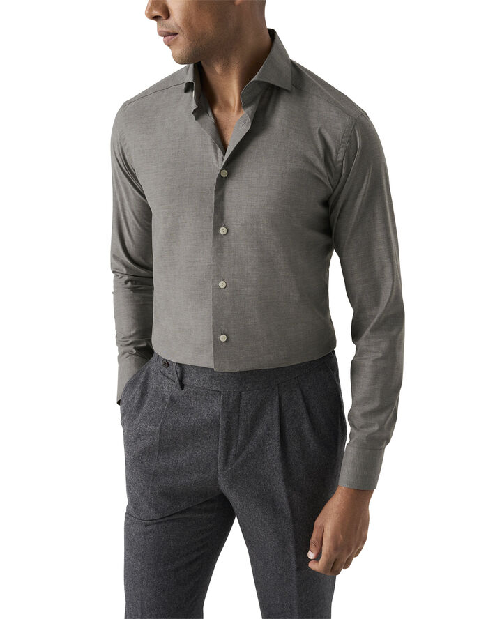 ETON HERRINGBONE WRINKLE FREE FLANNEL SH Grå