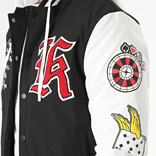 Veste Teddy Capuche Noir Blanc