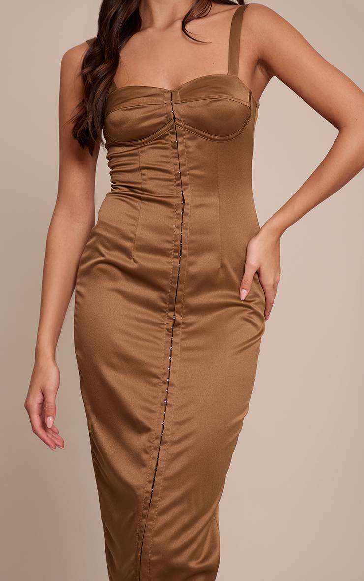 Vert Olive Foncé Robe Midaxi Corset En Satin