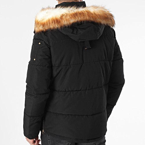 Doudoune Capuche Fourrure Noir Doré