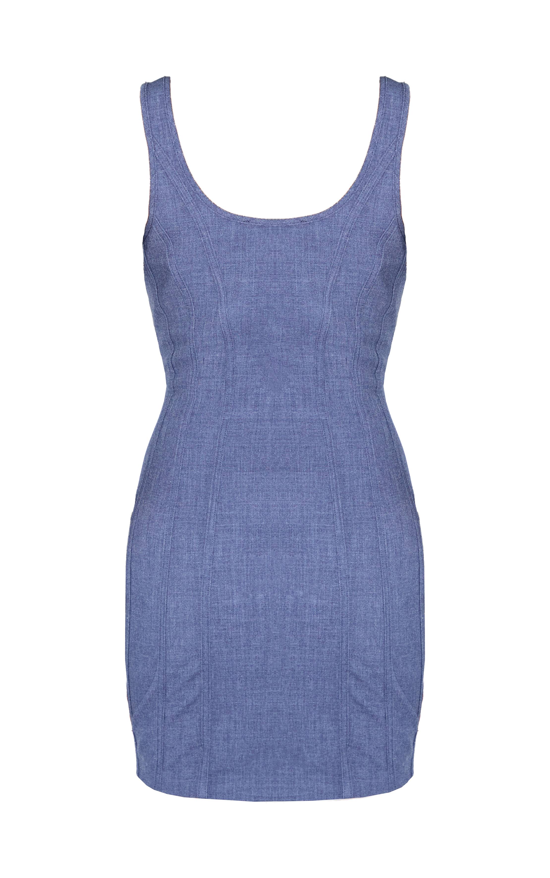 Bleu Marine Robe Mini À Détail Corset En Tissu Tissé