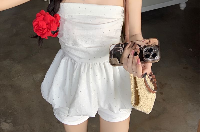 Flowerisque - Effen tubetop met strass-steentjes en ruches