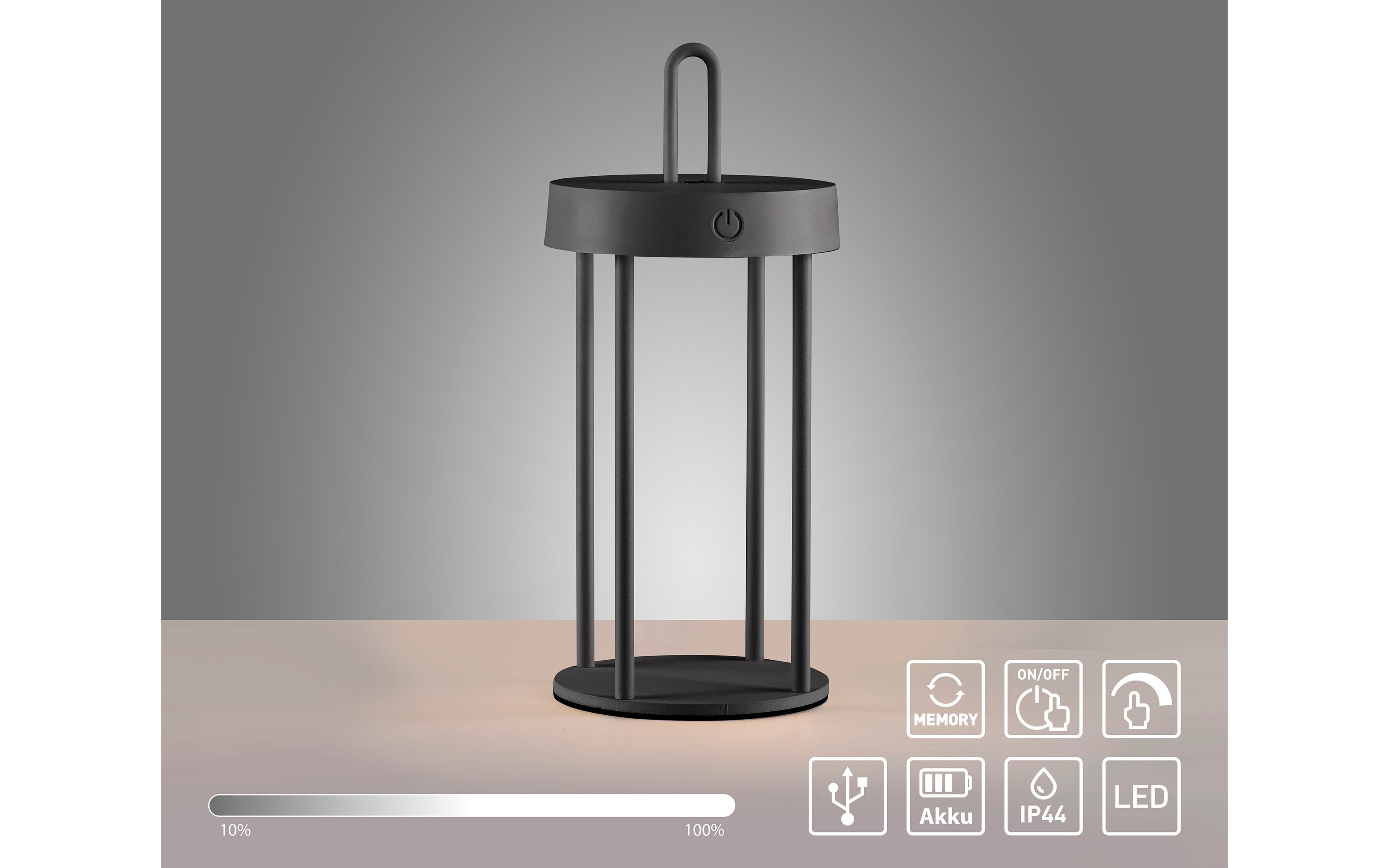 LED-Akkutischleuchte Anselm, schwarz, 28,4 cm, inkl. Memoryfunktion