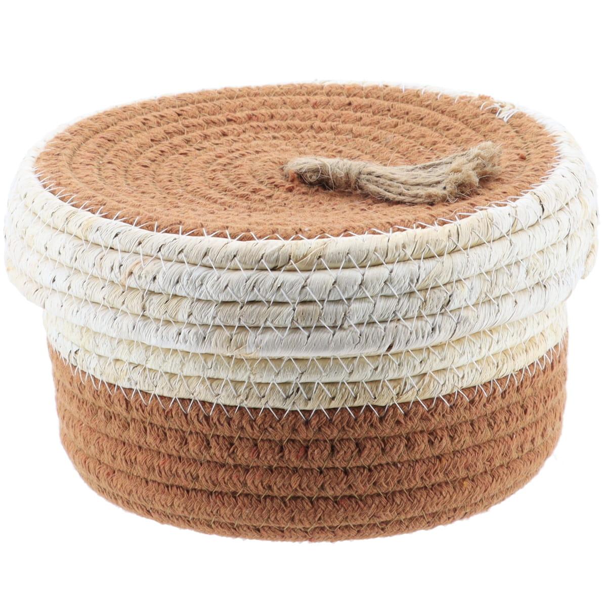 PANIER ROND COUVERCLE COTON MAIS 17X10CM NATUREL MARRON