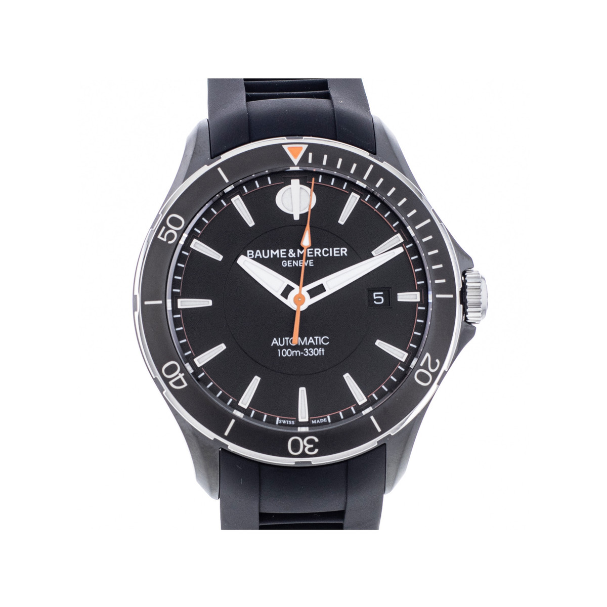 Montre d'occasion Baume et Mercier Clifton homme automatique acier bracelet caoutchouc noir