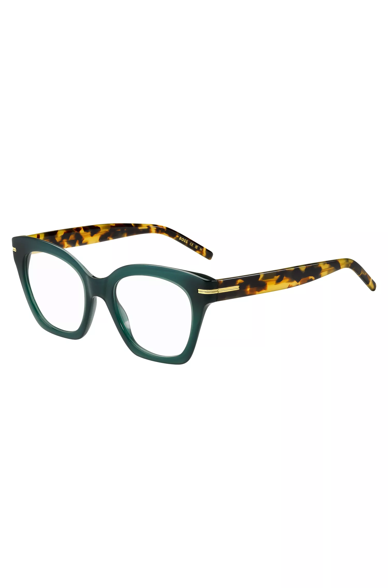Armação de óculos BOSS em acetato preto e verde com hastes Havana.