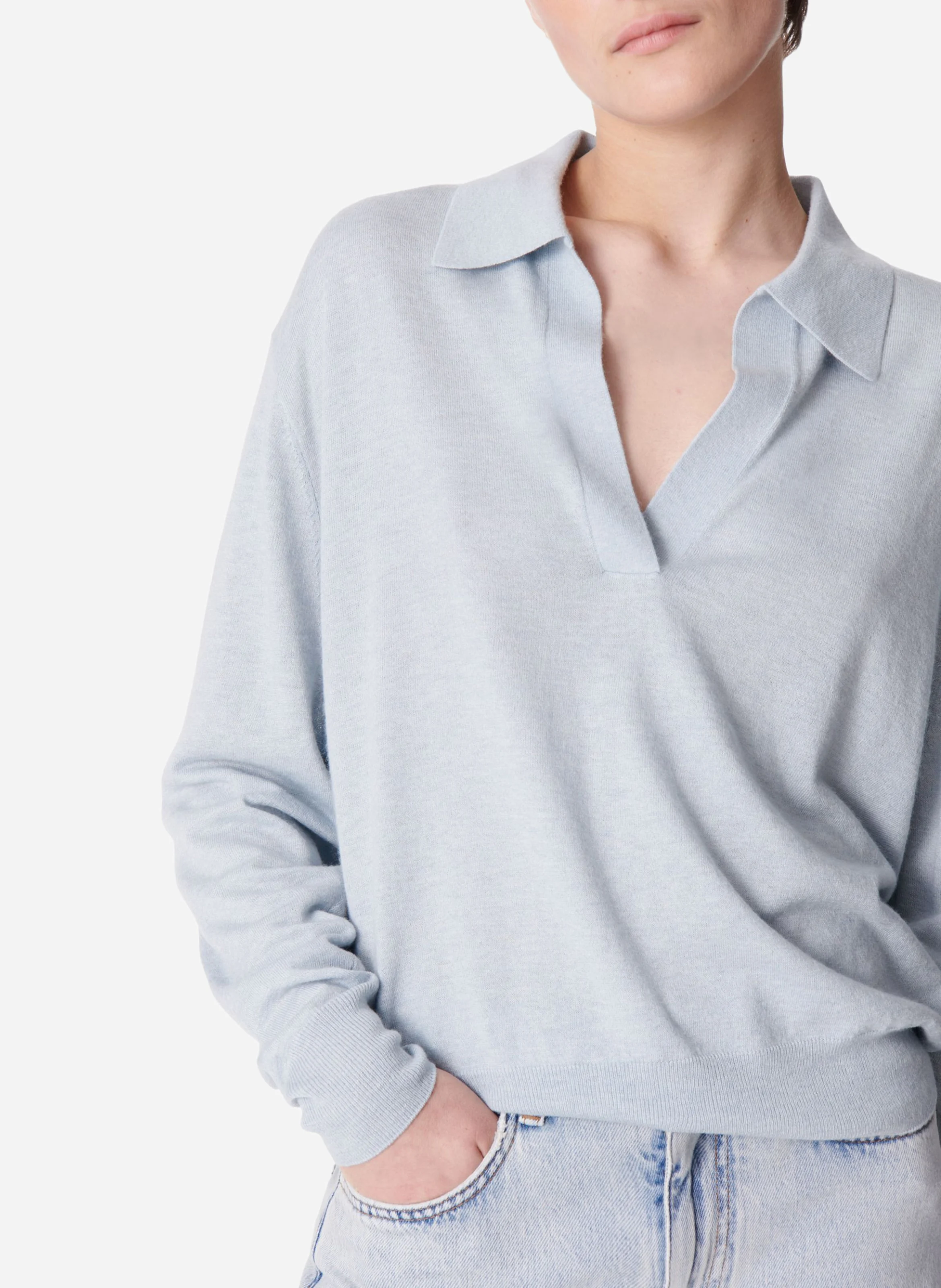 DIXIE - Pull droit col classique en laine mélangée | Bleu