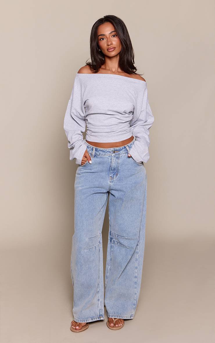 Gris Chiné T-shirt Petite En Coton Ample Avec Détail Froncé