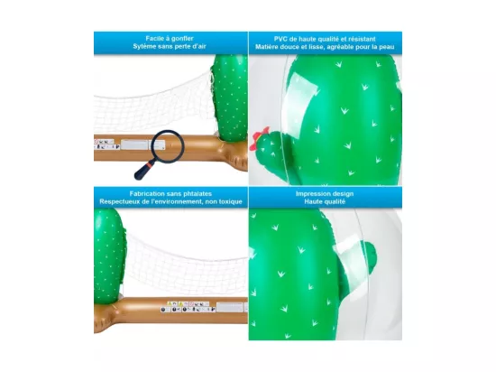 Filet de volley Gonflable et Flottant + Ballon Gonflable pour Piscine & Plage - Pack Sport Cactus