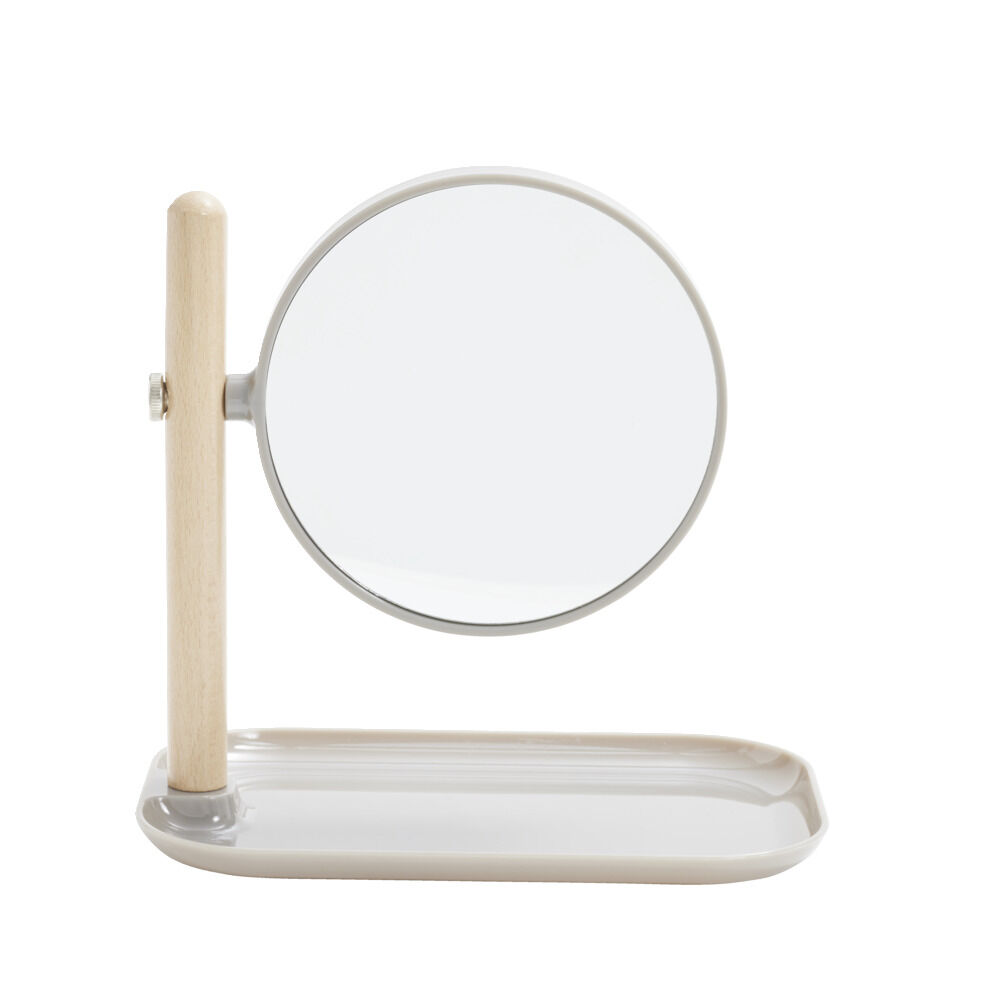 Miroir à poser rond double face avec plateau de rangement 22x14xH23cm