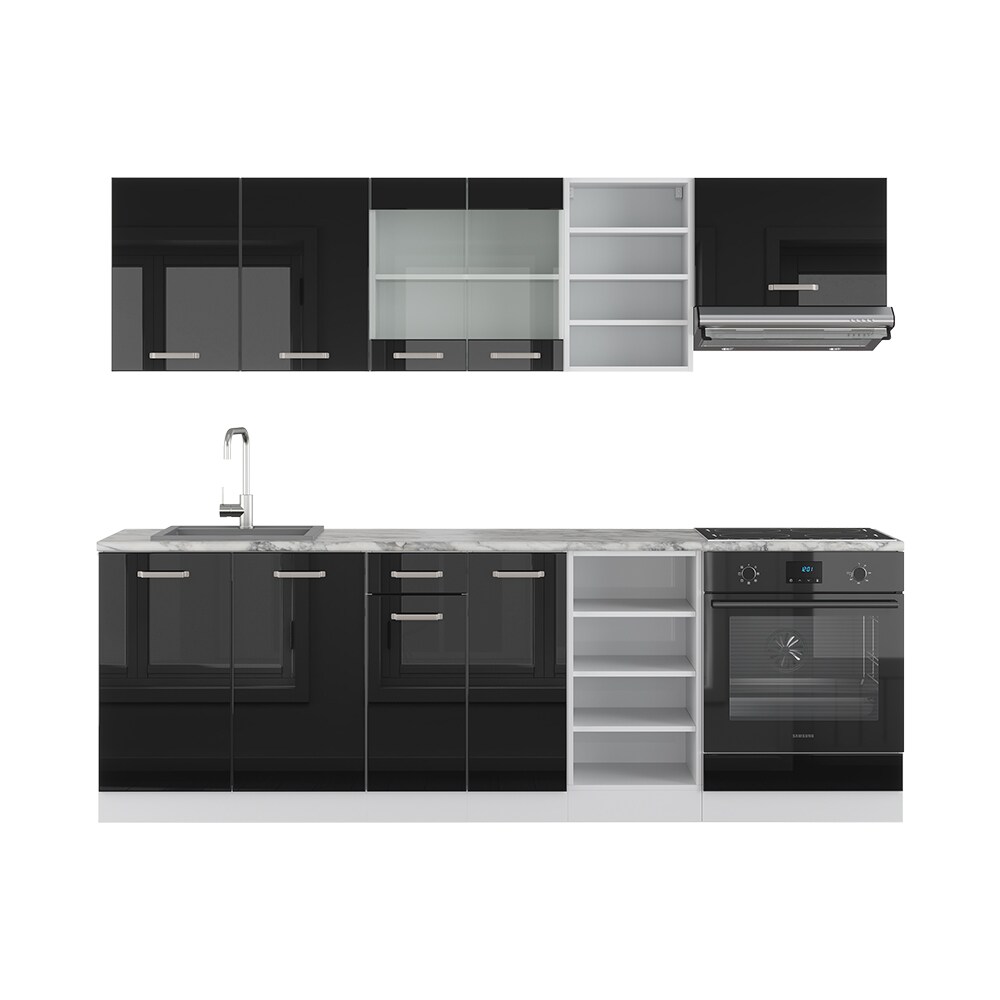 Vicco Küchenzeile R-Line Solid Weiß Schwarz 240 cm modern Küchenschränke Küchenmöbel