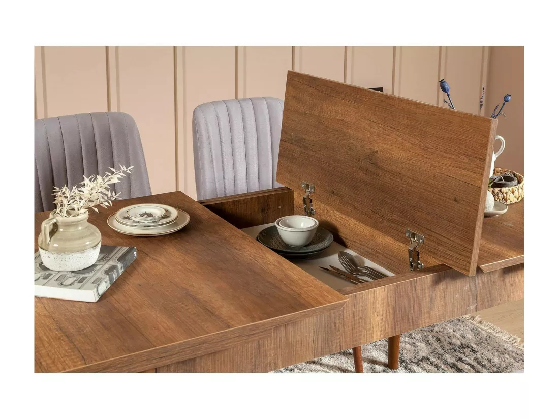 Table à rallonge Atsula, Table console avec rallonges, Table à manger polyvalente, Etagère de cuisine extensible, 130x80h77 cm, Noyer