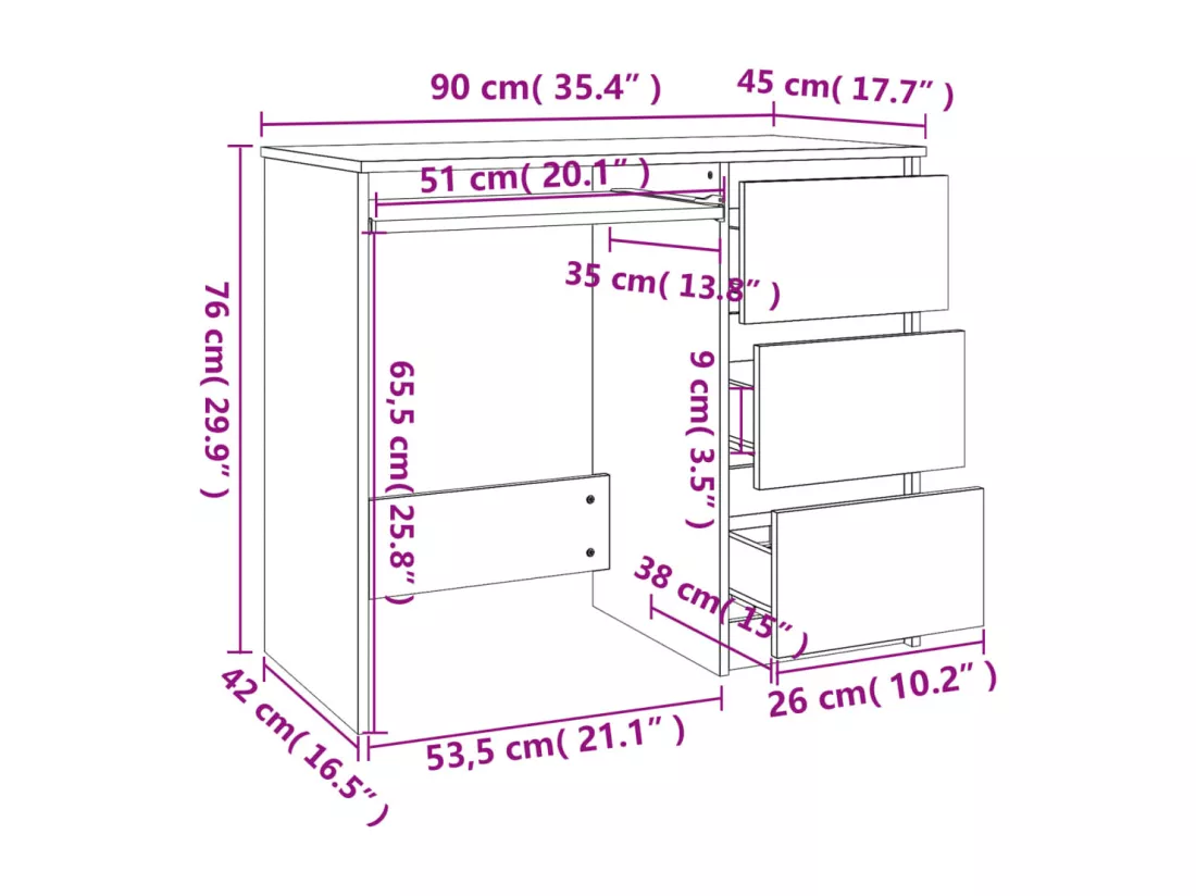 Bureau Chêne sonoma 90x45x76 cm Bois d’ingénierie