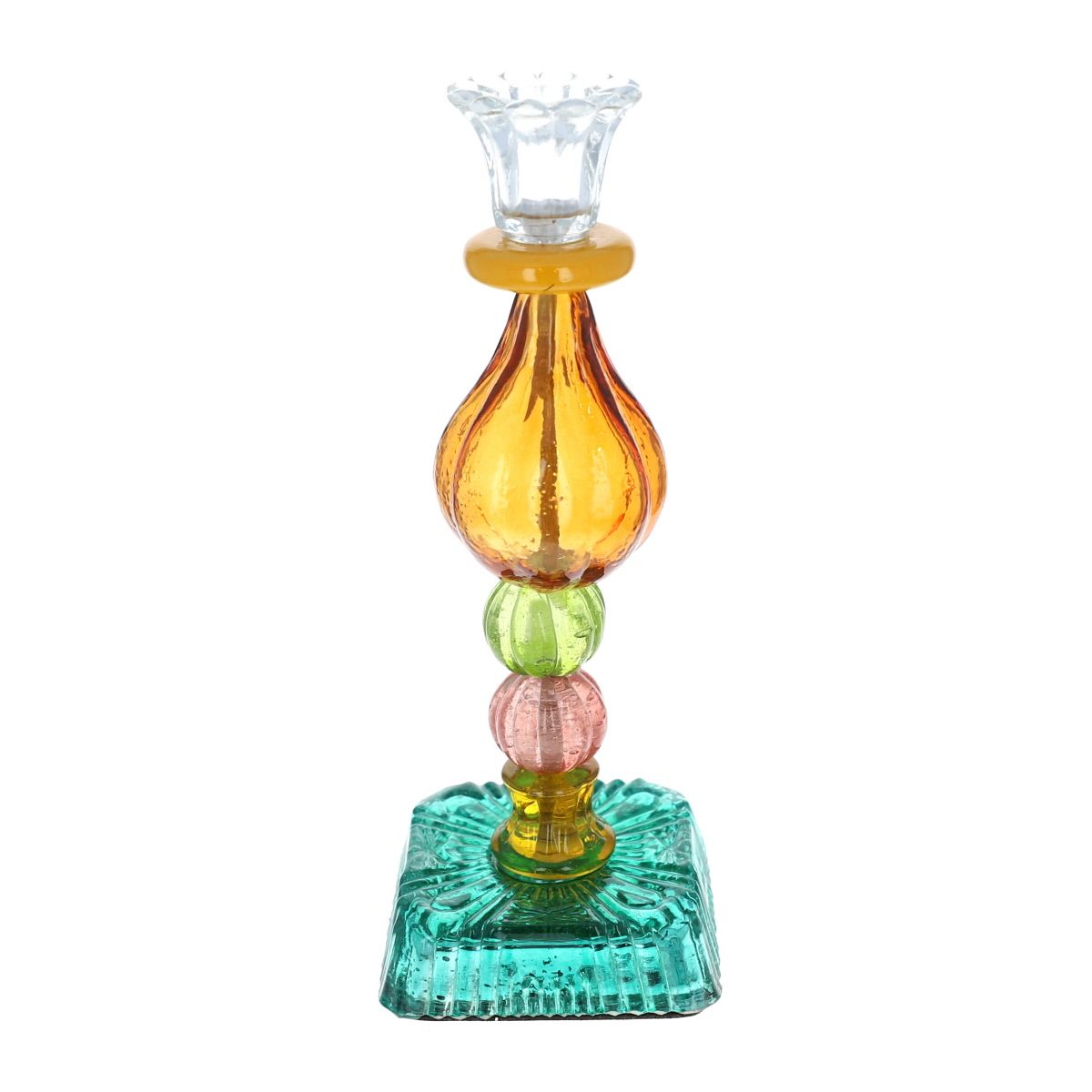 Bougeoir haut en verre multicolore ocre Pondie Chérie