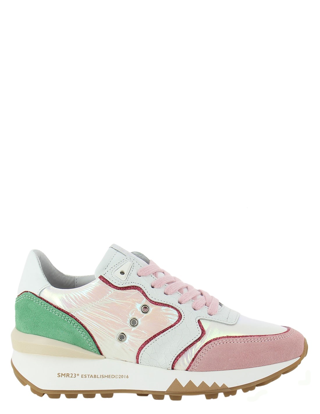 semerdjian baskets de ville femme rene 7448 daim rose/blanc/vert