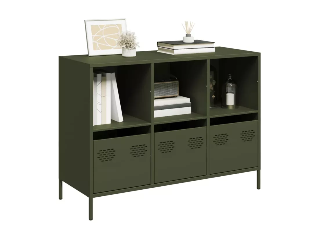Buffet vert olive 101,5x39x73,5 cm acier laminé à froid