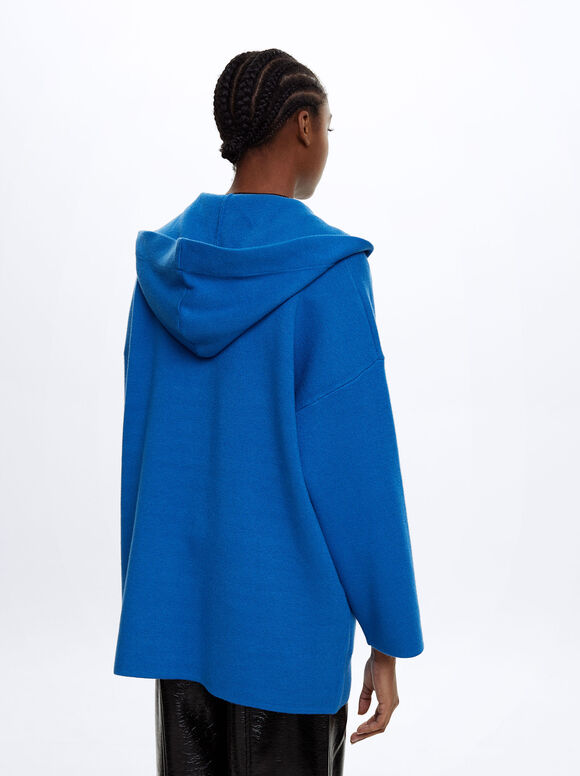 Poncho de tricô com capuz - Azul