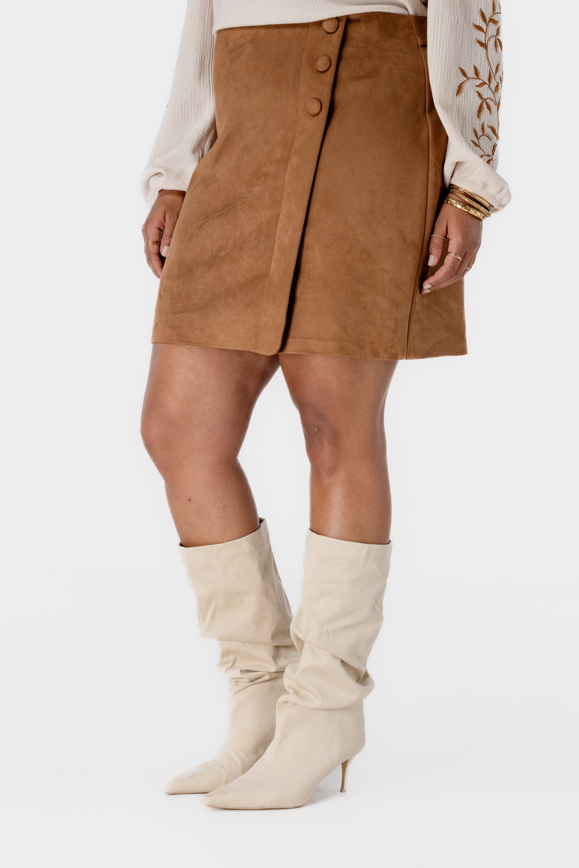 Rok met suede look en knoopdetail Cognac