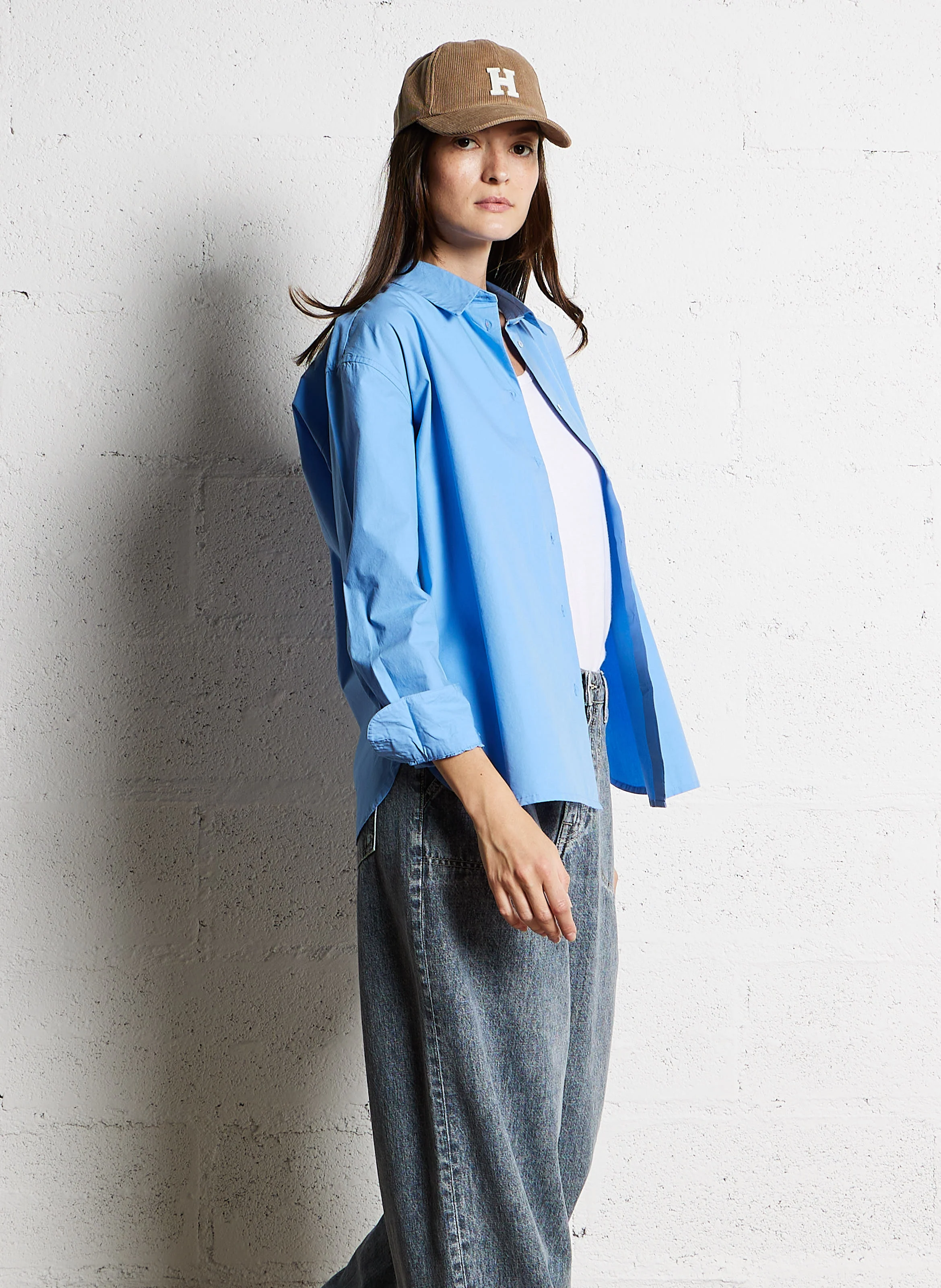 GASTOO - Chemise oversize col classique en coton | Bleu