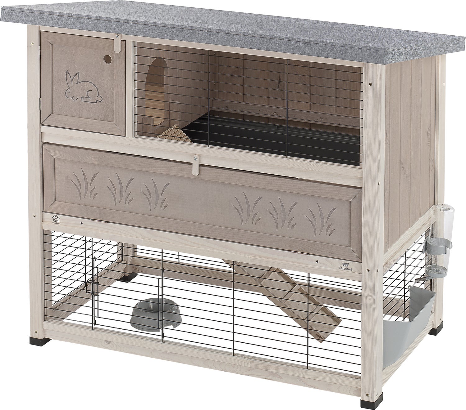 Ferplast konijnenhok Ranch 140 plus naturel 140 x 75 x 103 cm