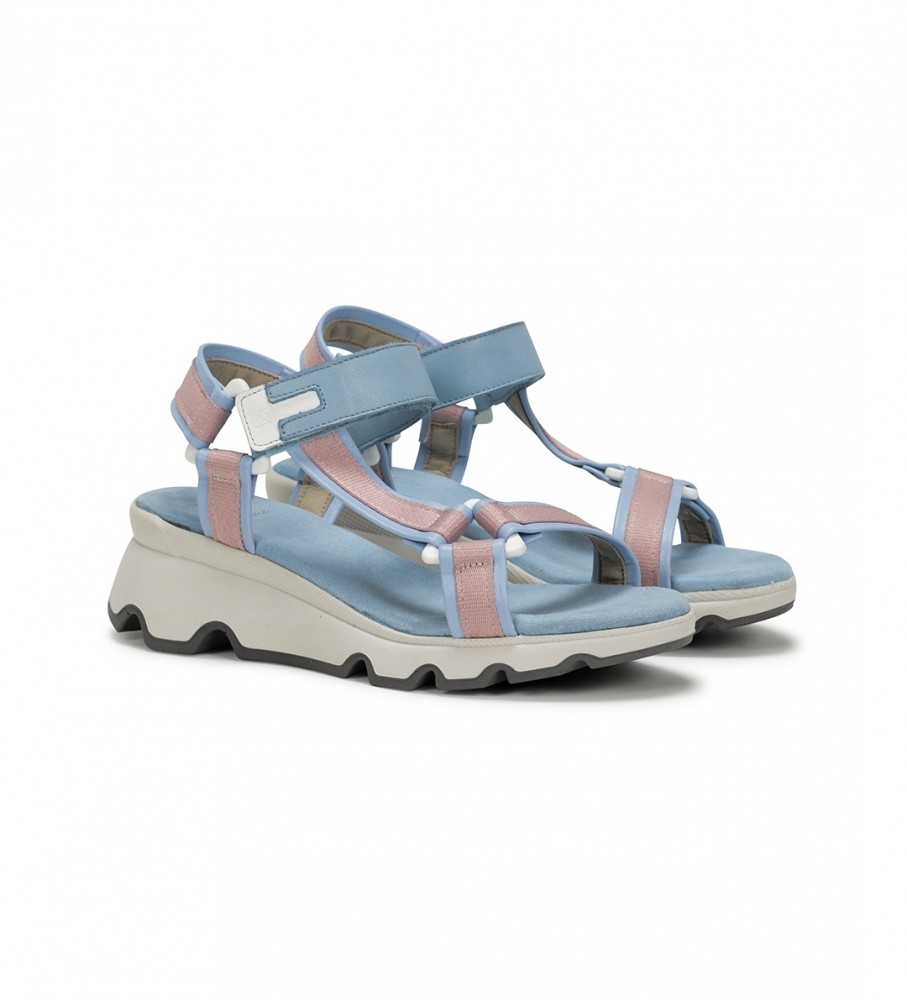 Sandálias Dorking by Fluchos Lais D9022 em couro azul - Salto plataforma de 6 cm -