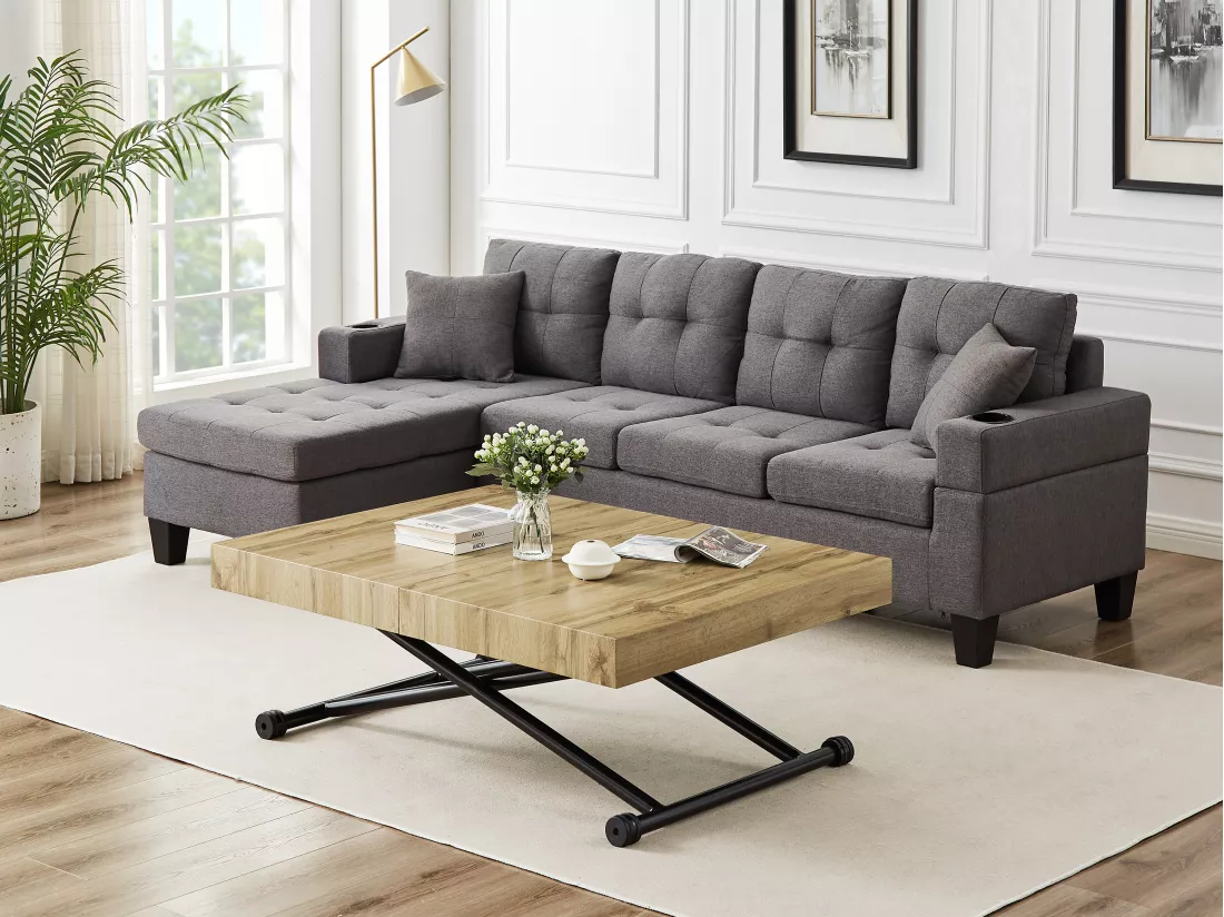Table extensible et relevable 2 en 1 - MDF et acier - Naturel et noir - MORIALA
