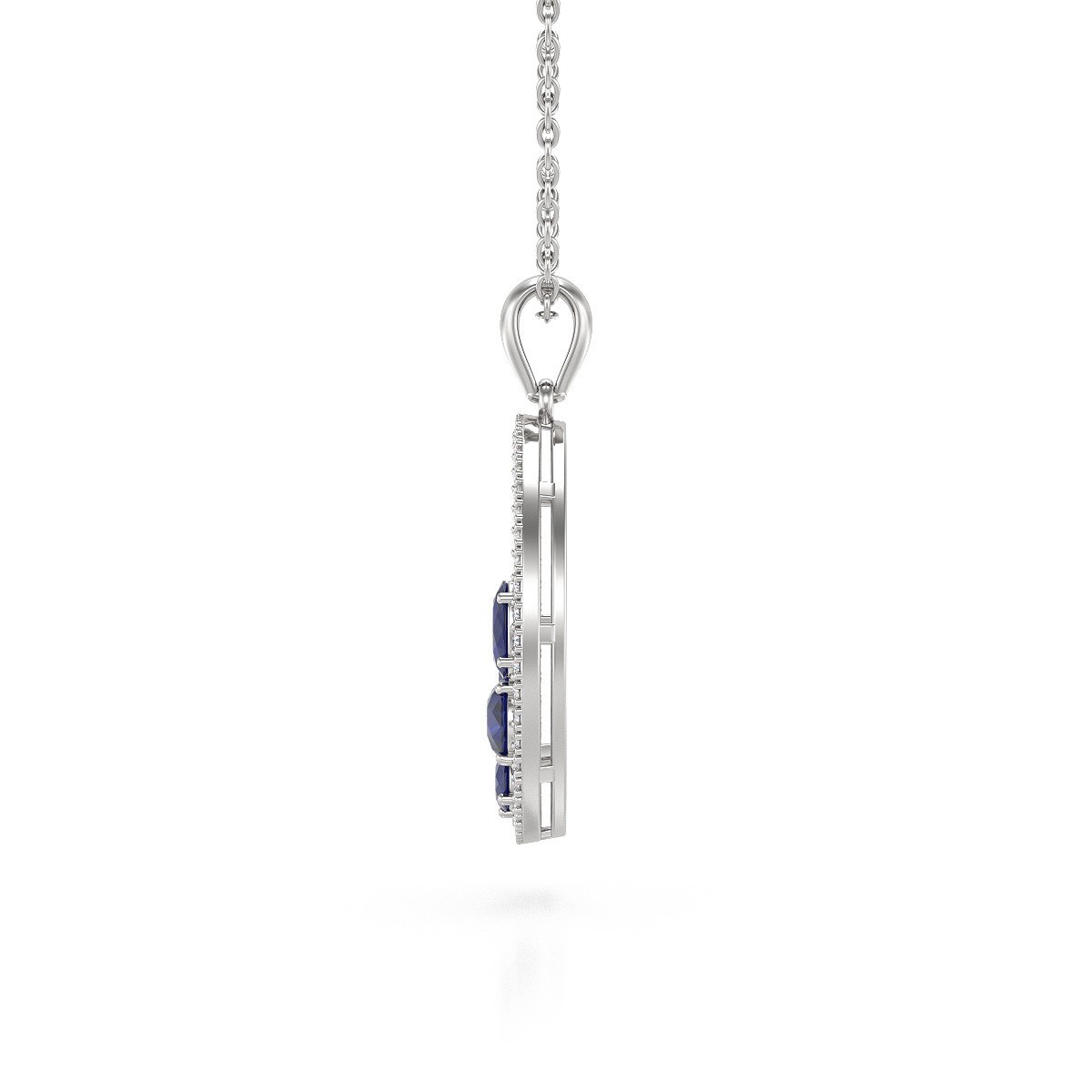 Collier Pendentif Saphir et Diamant Chaine Argent 925 incluse 2.096grs