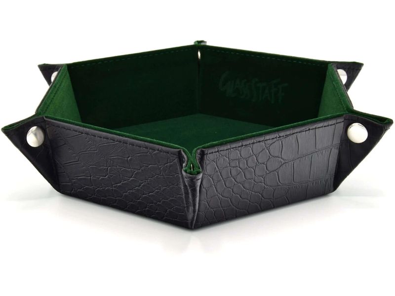 Glass Staff Hexagonal Foldable Rolling Tray Dragon Skin Grü Faltbares oktagonales Dice Tray