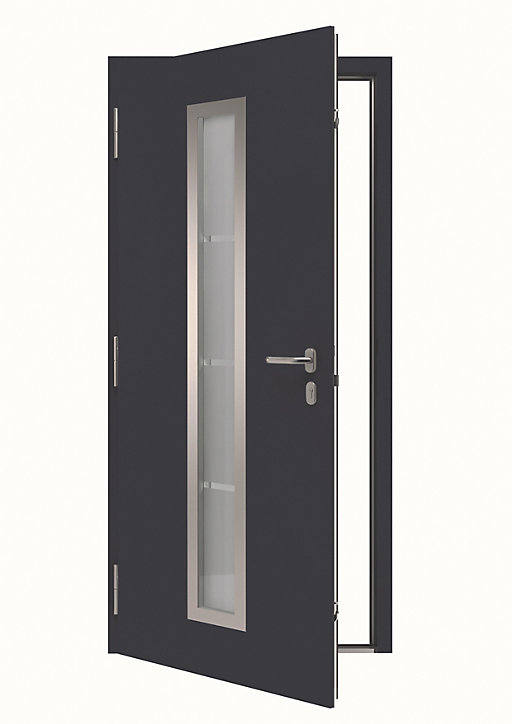 Porte d'entrée Hörmann acier galvanisé l.90 x h.215 cm poussant droit THP700B gris anthracite ral 7016