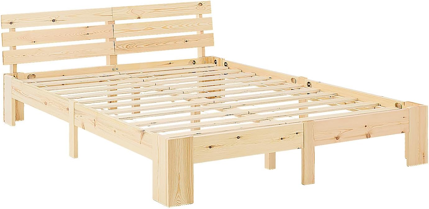 Homestyle4u Holzbett 140x200 mit Lattenrost Massivholzbett Natur Kiefer Doppelbett