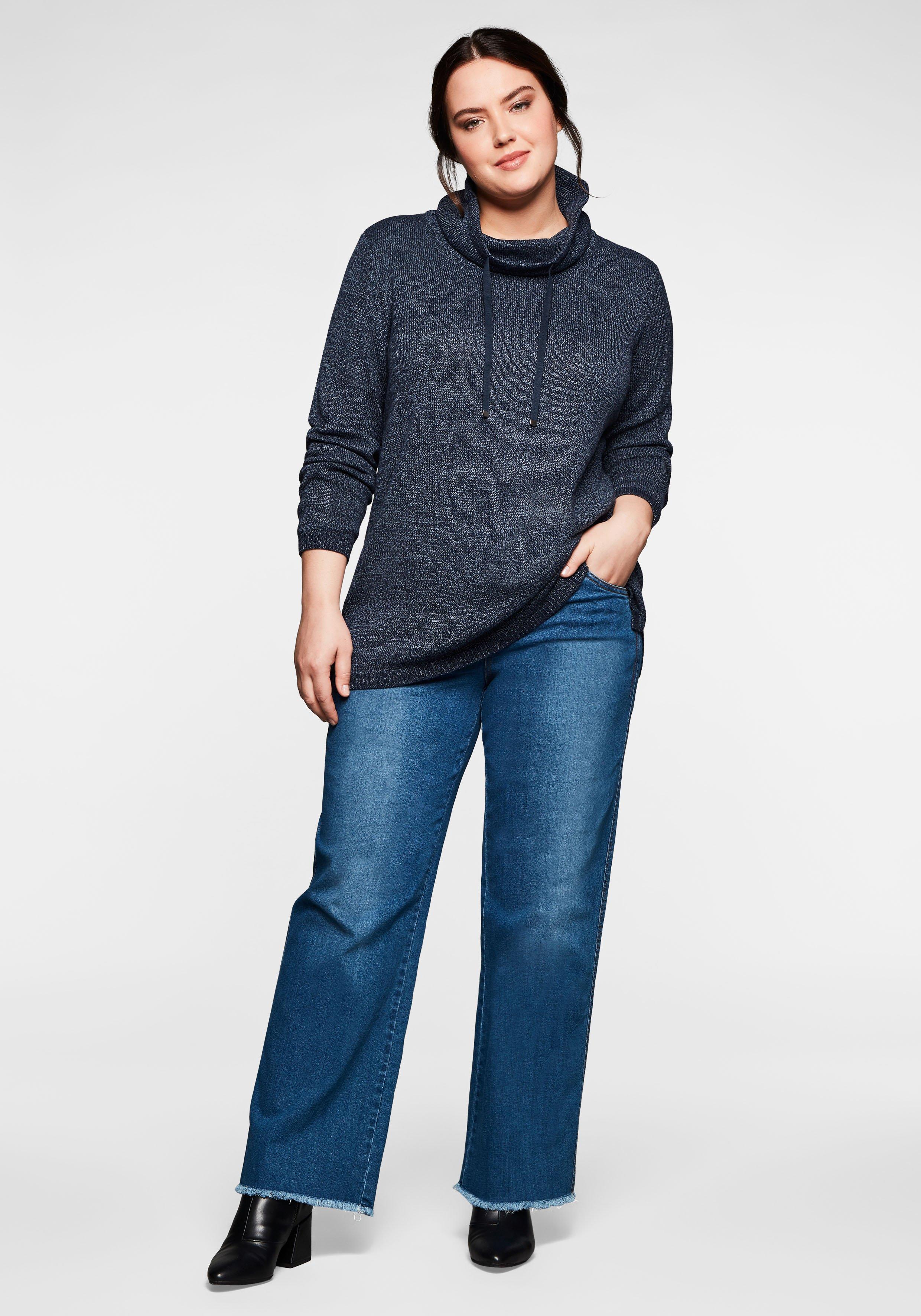 Pullover mit weitem Kragen, in melierter Optik