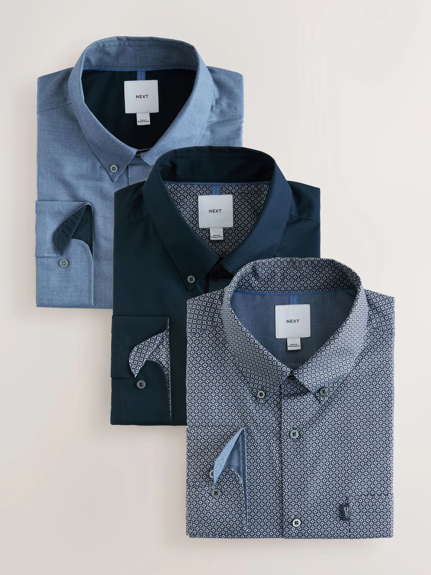 Blauw - Long Sleeve Oxford Shirts 3 Pack
