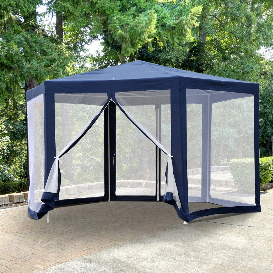 Outsunny Pavillon in sechseckiger Form blau