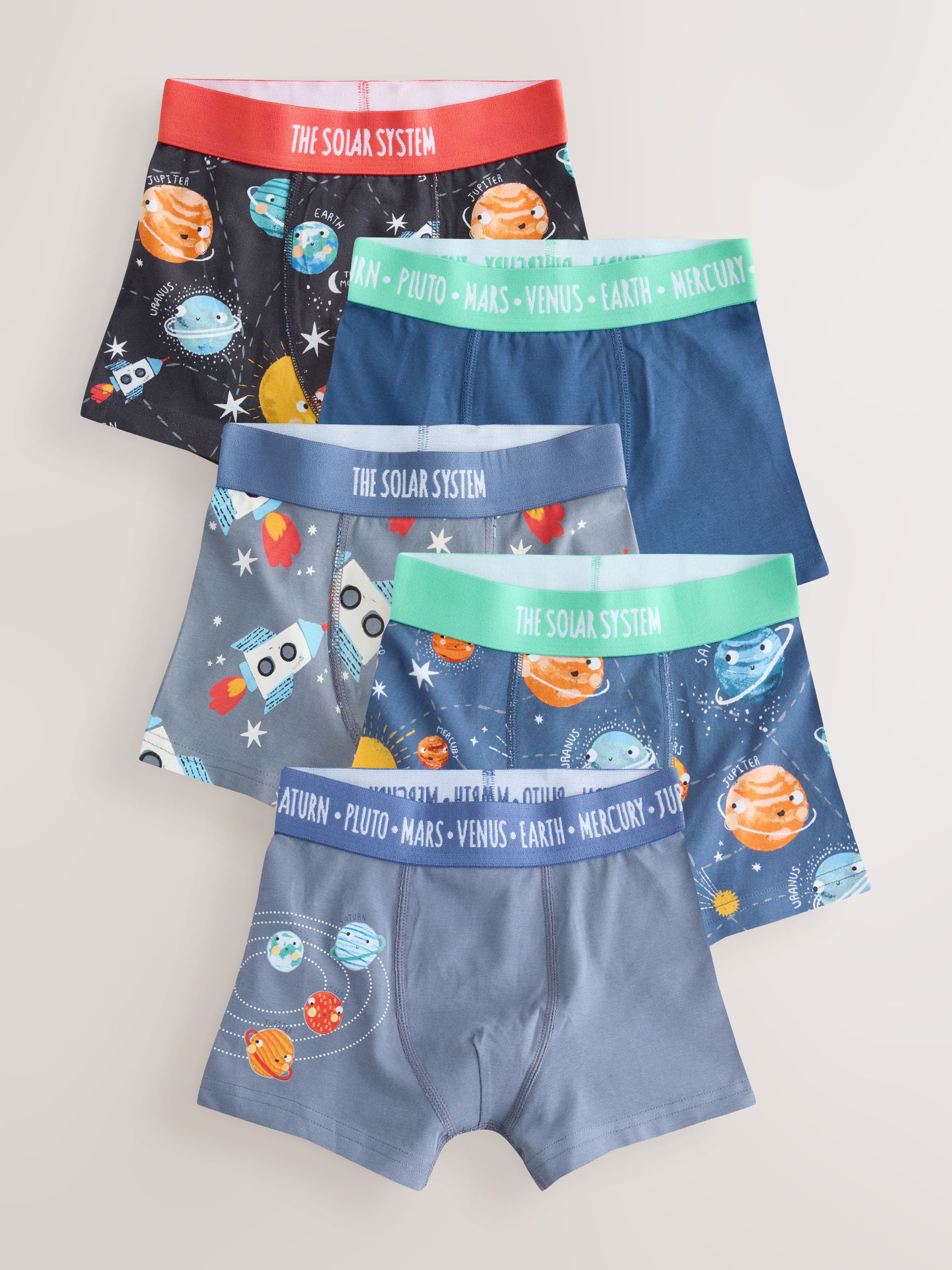 Blauw ruimteprint - Verpakking van 5 trunks met motief (1,5-16jr)