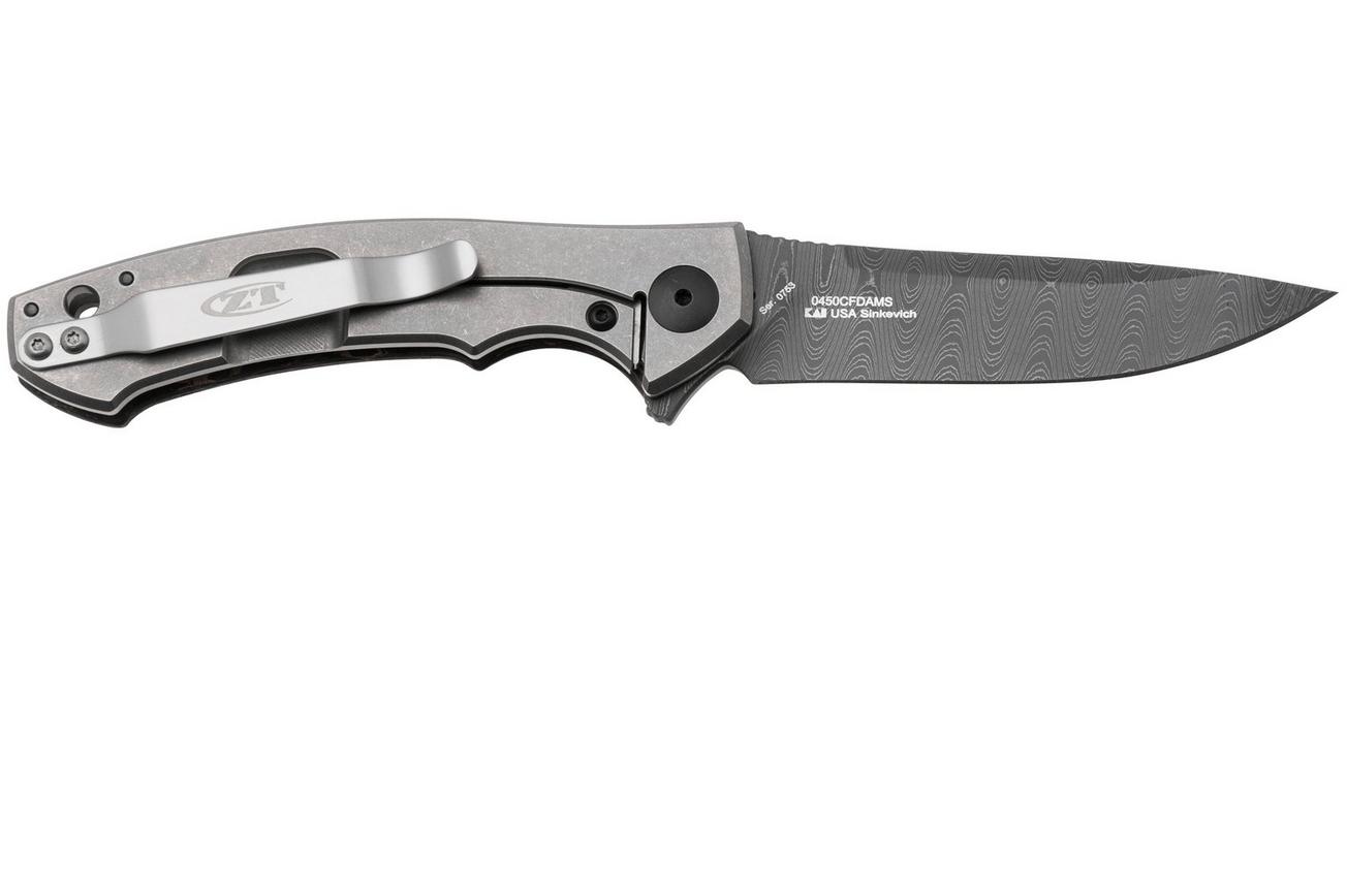 Zero Tolerance 0450CFDAMS Limited Vegas Forge Damascus, Marble Carbon Fiber, zakmes