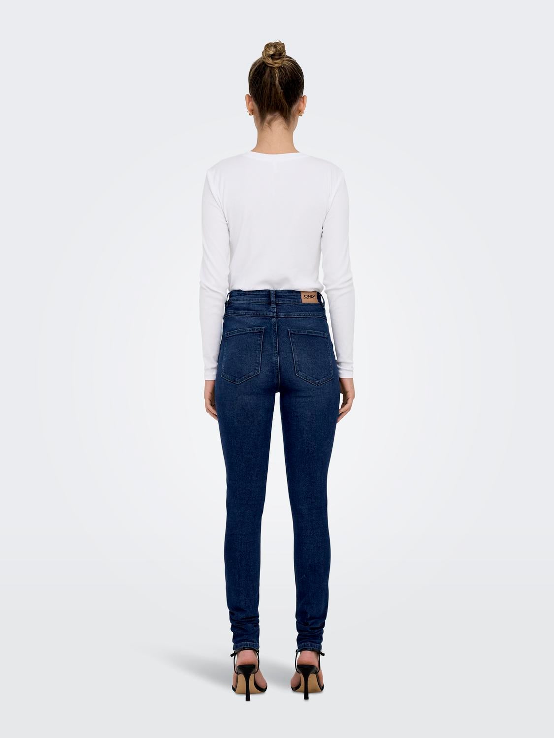 ONLLUNA Hohe Taille Skinny Fit Jeans Dark Medium Blue Denim