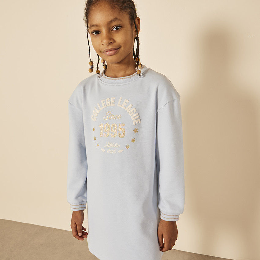 Robe sweat manches longues puff print College pour fille