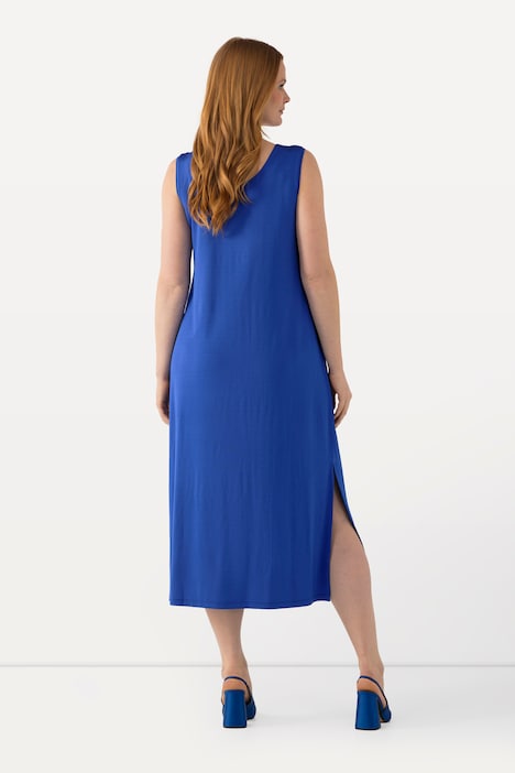 Slinky-Midikleid, A-Linie, V-Ausschnitt, ärmellos