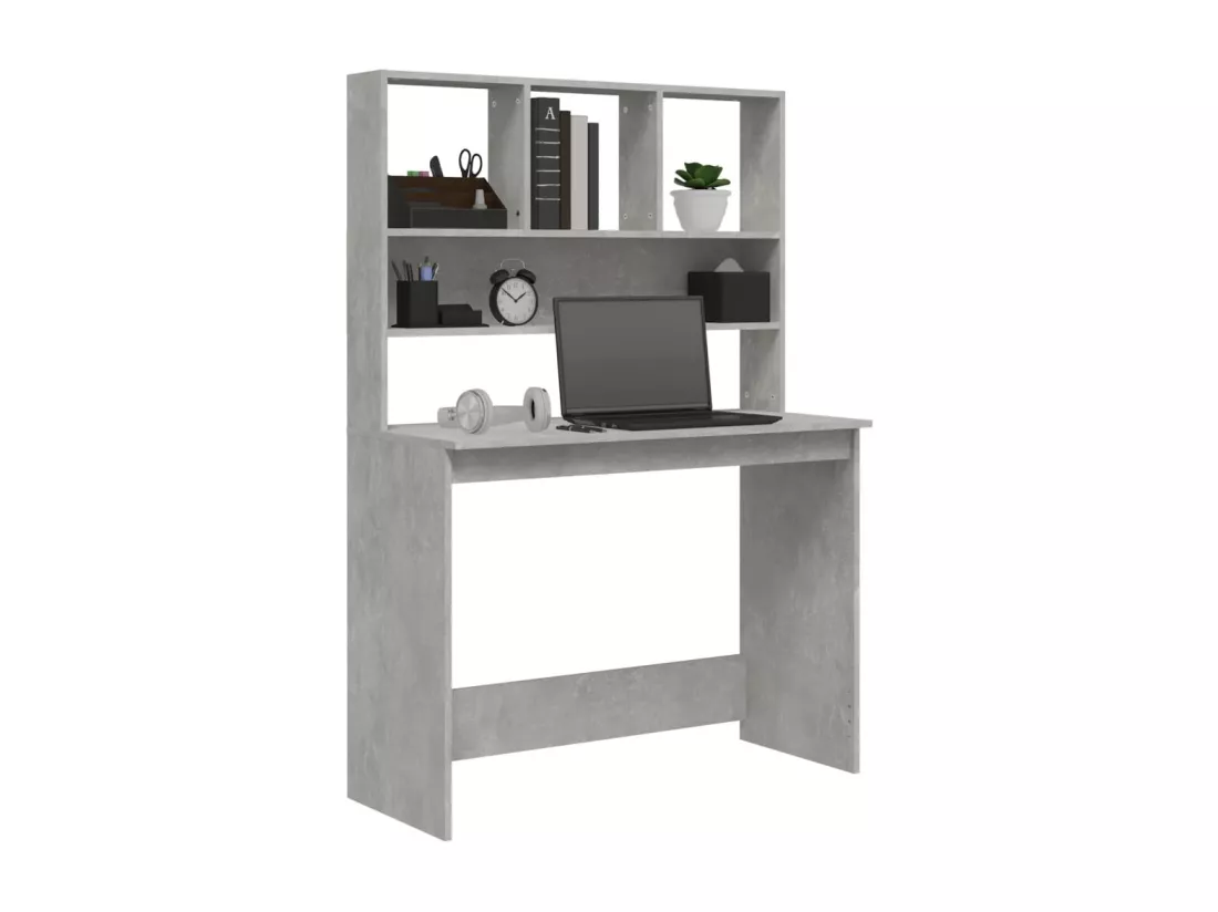 Bureau avec étagères Gris béton 102x45x148 cm Bois d'ingénierie