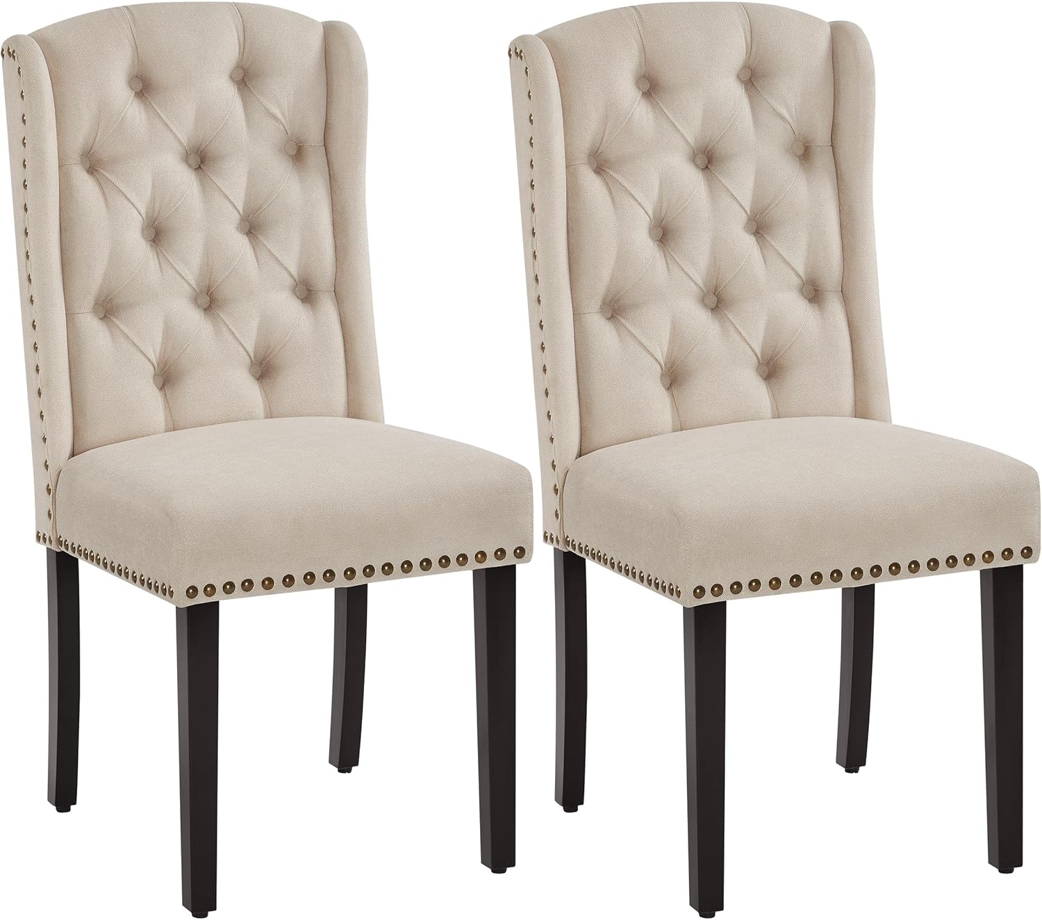 Yaheetech 2-er Set Küchenstuhl mit Flügelförmigen Rückenlehne, Polsterstuhl Esszimmerstuhl bis 140 kg Belastbar fürs Esszimmer/Küche/Wohnzimmer/Schlafzimmer, beige