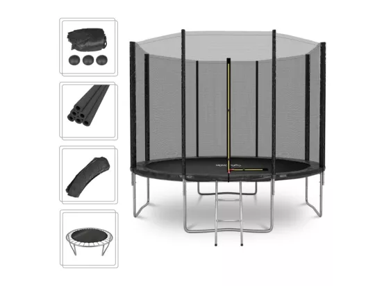 Trampoline de Jardin Deluxe 10FT ø305cm Noir - avec Filet de sécurité, Tapis de saut, Coussin de protection, Echelle
