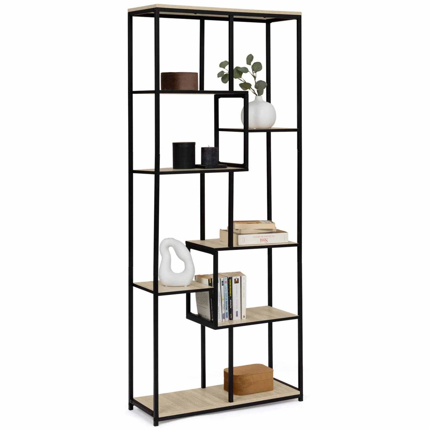 Etagère bibliothèque asymétrique 8 niveaux DETROIT design industriel 161 cm