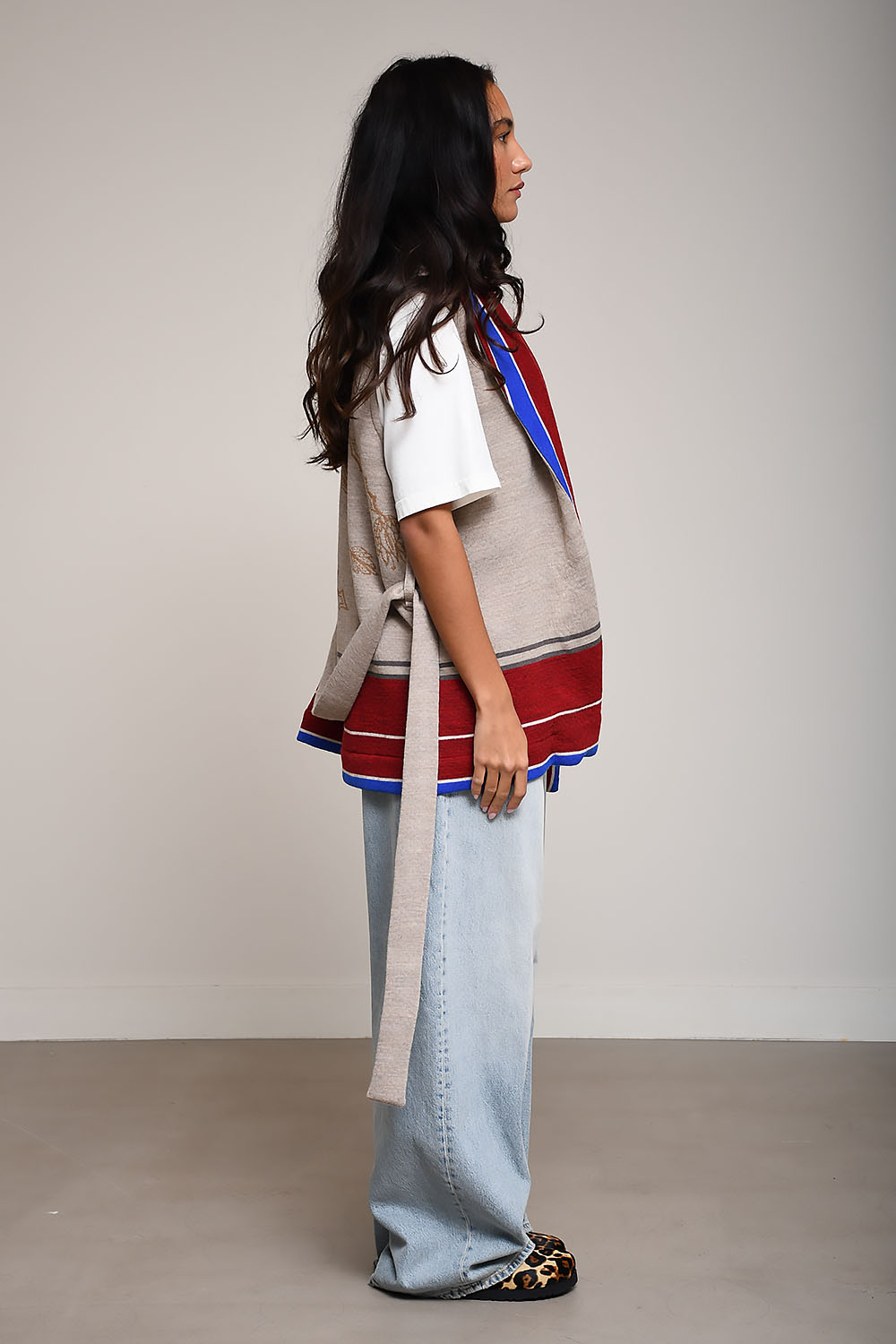 Stripe sleeveless kimono