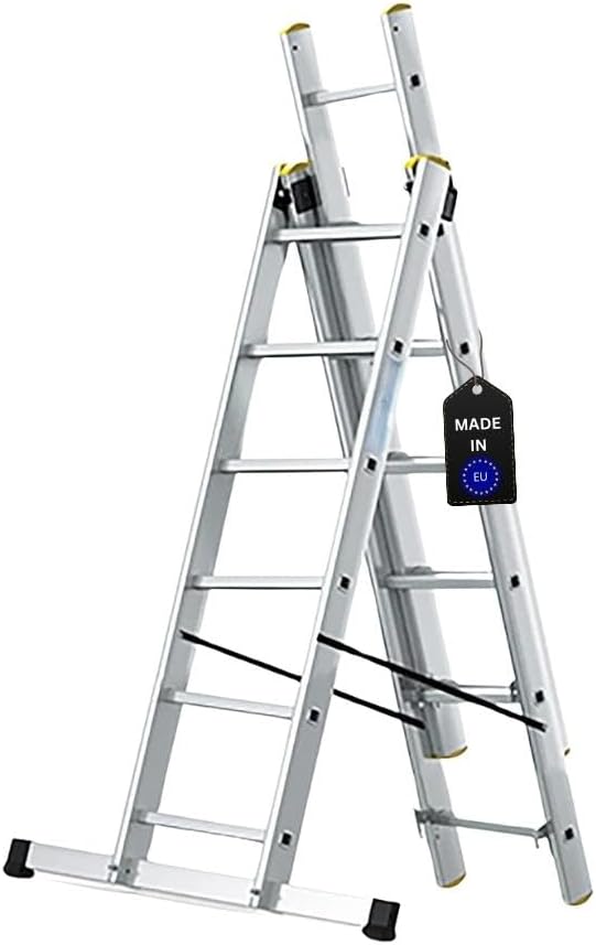 PROREGAL Economy Plus 3-delige multifunctionele ladder met dwarsbalk, 3 x 6 sporten, werkhoogte 4,43 m, draagvermogen 150 kg