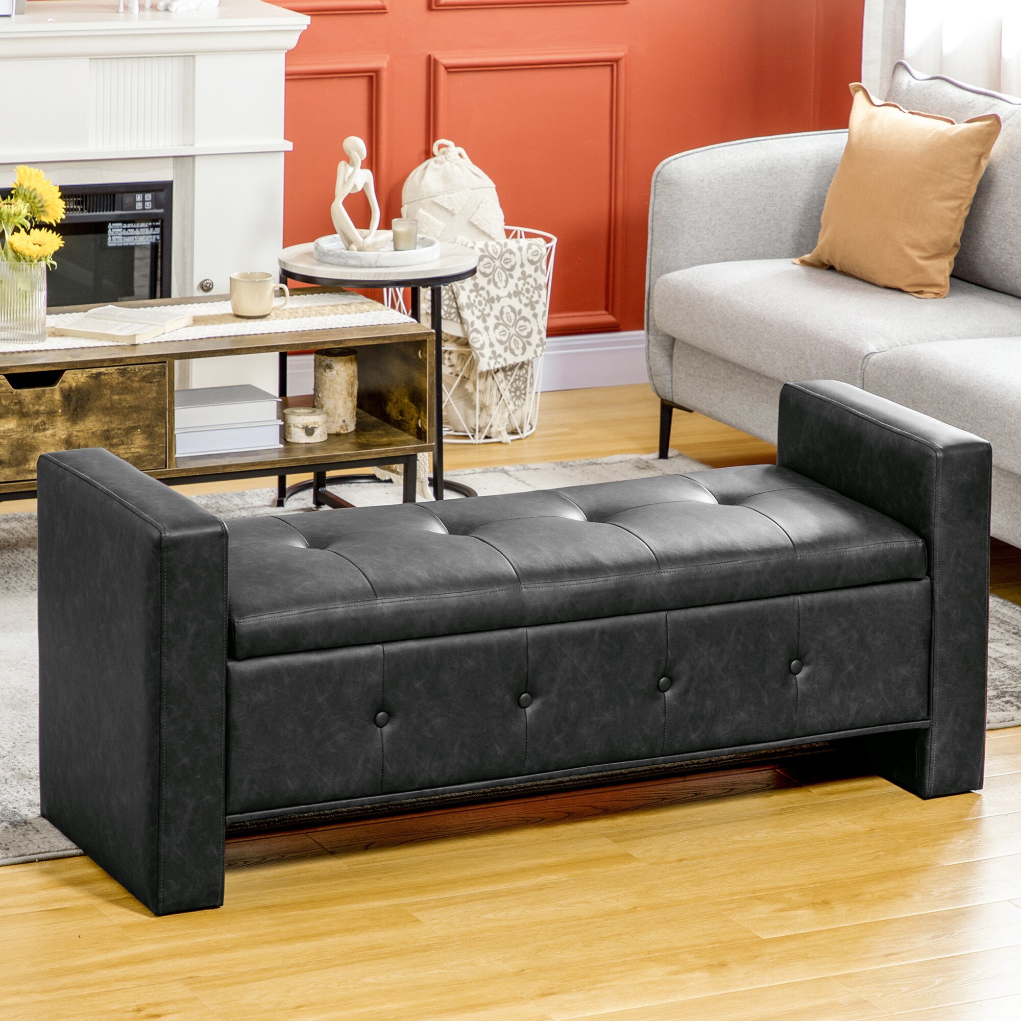HOMCOM Sitzbank mit Stauraum grau 139L x 49B x 68Hcm