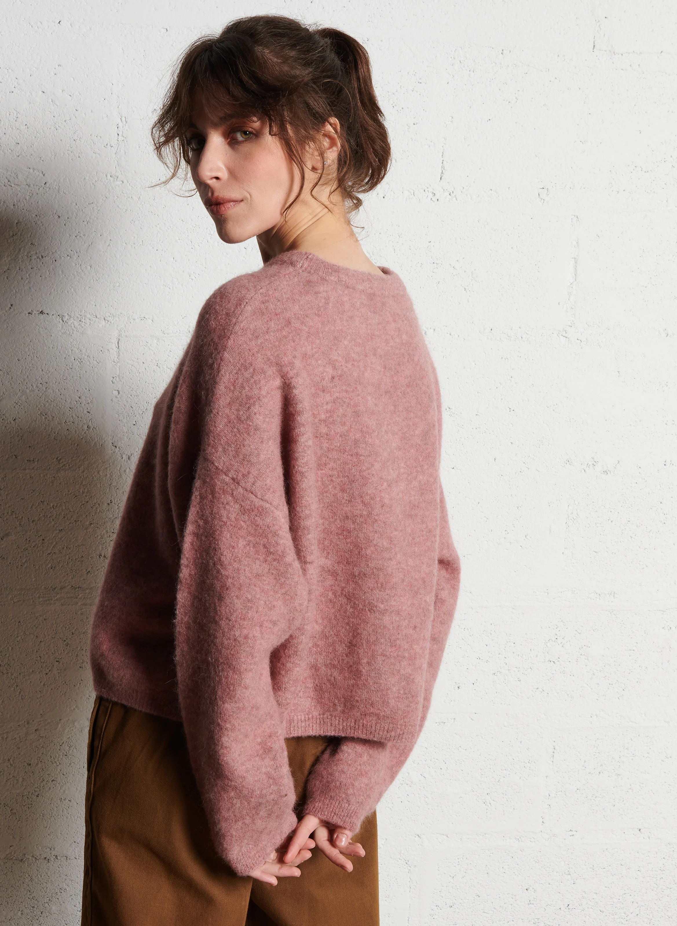 DEVON - Pull ample col rond en alpaga mélangé | Rose