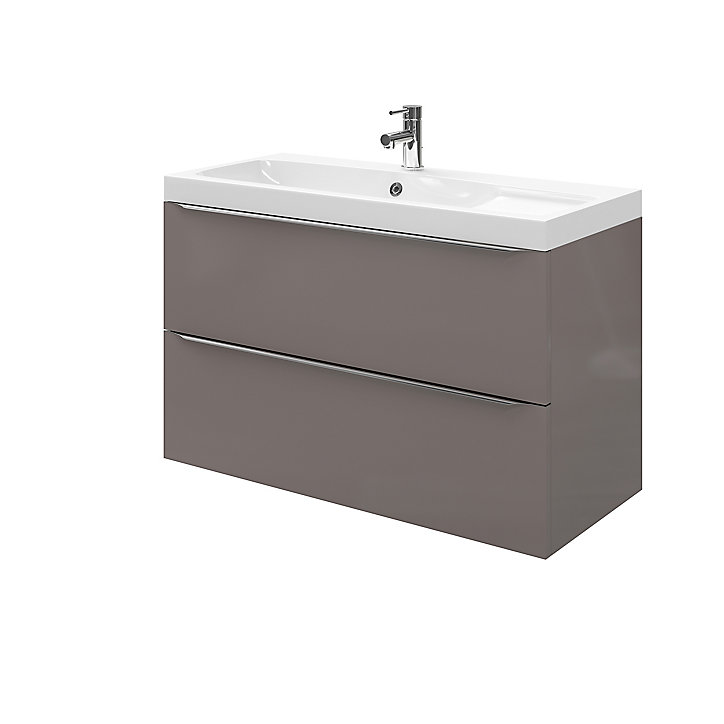 Meuble sous vasque à suspendre GoodHome Imandra gris taupé 100 cm + plan vasque Mila