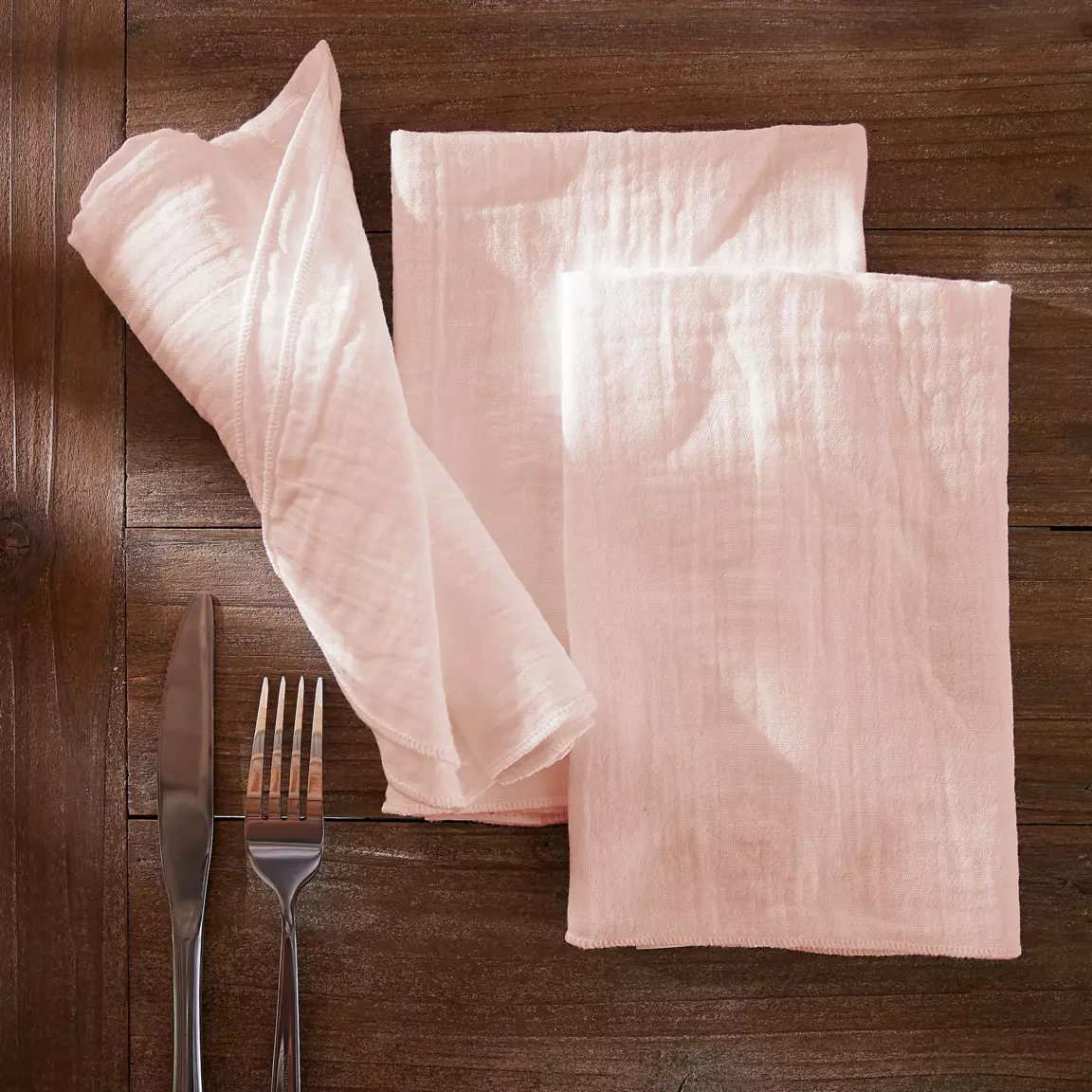 Lot de 3 serviettes gaze de coton (40 x 40 cm) Gaïa Rose poudré
