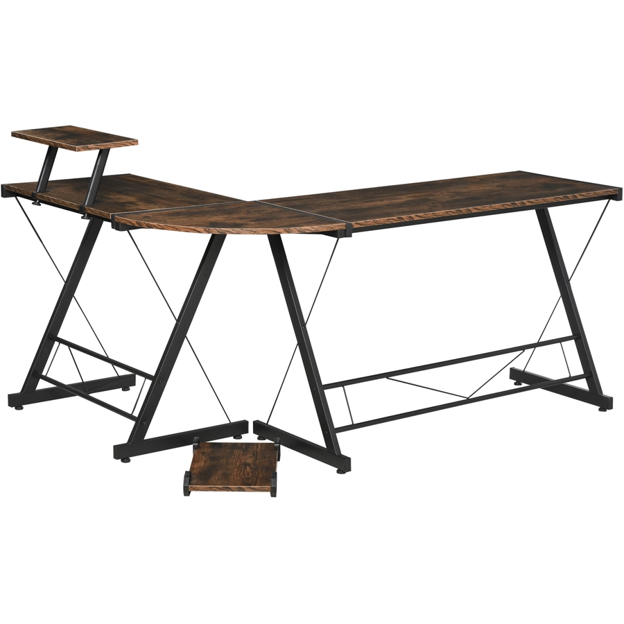 HOMCOM Eckschreibtisch schwarz, Holzmaserung