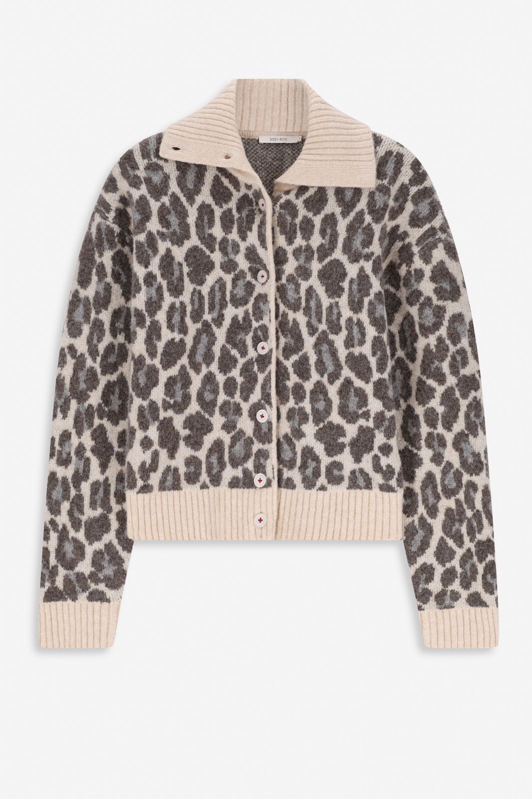 Beige gebreid vest met leopard print